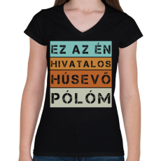 PRINTFASHION Hivatalos húsevő póló - Női V-nyakú póló - Fekete