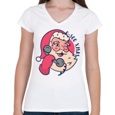 PRINTFASHION Hívd a Télapót - Női V-nyakú póló - Fehér női póló