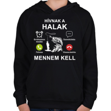 PRINTFASHION Hívnak a halak mennem kell - Gyerek kapucnis pulóver - Fekete gyerek pulóver, kardigán