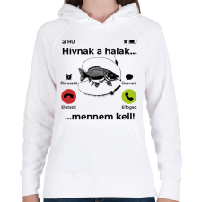 PRINTFASHION Hívnak a halak mennem kell - Női kapucnis pulóver - Fehér női pulóver, kardigán