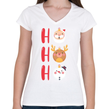 PRINTFASHION Ho ho ho - Női V-nyakú póló - Fehér női póló