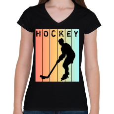 PRINTFASHION Hockey - Női V-nyakú póló - Fekete