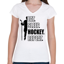 PRINTFASHION Hockey, repeat - Női V-nyakú póló - Fehér női póló
