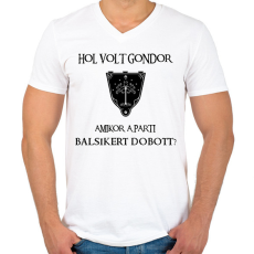 PRINTFASHION Hol volt Gondor? (balsiker) - Férfi V-nyakú póló - Fehér