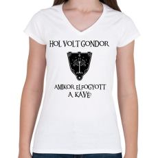 PRINTFASHION Hol volt Gondor? (kávé) - Női V-nyakú póló - Fehér