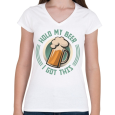 PRINTFASHION Hold my beer - Női V-nyakú póló - Fehér