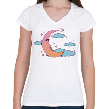 PRINTFASHION Hold - Női V-nyakú póló - Fehér női póló