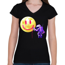 PRINTFASHION Hold smile - Női V-nyakú póló - Fekete női póló