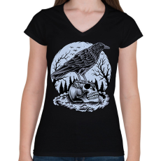 PRINTFASHION Holló  - Női V-nyakú póló - Fekete