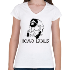 PRINTFASHION homo labilis - Női V-nyakú póló - Fehér