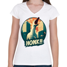 PRINTFASHION Honk! - Női V-nyakú póló - Fehér női póló