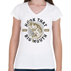PRINTFASHION Hook that big mouth - Női V-nyakú póló - Fehér