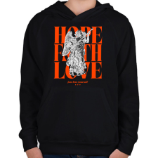 PRINTFASHION Hope Faith Love - Gyerek kapucnis pulóver - Fekete gyerek pulóver, kardigán
