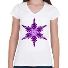 PRINTFASHION Hópehely mandala - lila - Női V-nyakú póló - Fehér