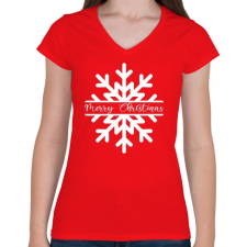 PRINTFASHION Hópehely - Női V-nyakú póló - Piros női póló