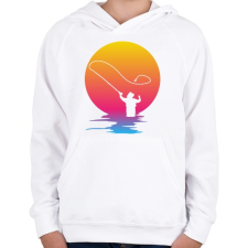 PRINTFASHION Horgász a naplementében - Gyerek kapucnis pulóver - Fehér gyerek pulóver, kardigán