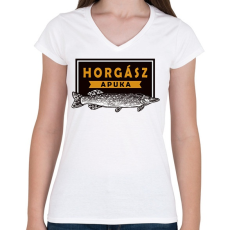 PRINTFASHION Horgász apuka - Női V-nyakú póló - Fehér