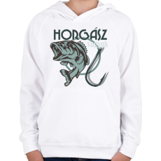 PRINTFASHION horgász - Gyerek kapucnis pulóver - Fehér
