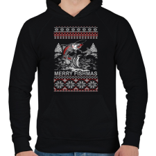 PRINTFASHION Horgász karácsony - Férfi kapucnis pulóver - Fekete férfi pulóver, kardigán