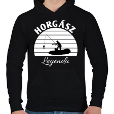 PRINTFASHION Horgász legenda - Férfi kapucnis pulóver - Fekete férfi pulóver, kardigán