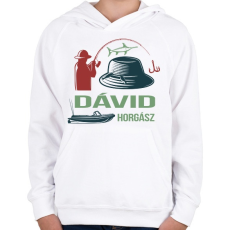 PRINTFASHION Horgász - Névvel - Gyerek kapucnis pulóver - Fehér