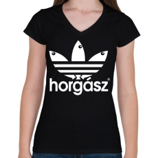 PRINTFASHION Horgász - Női V-nyakú póló - Fekete