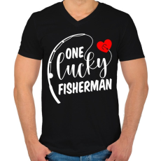 PRINTFASHION Horgász páros -egy szerencsés horgász 2 - Férfi V-nyakú póló - Fekete