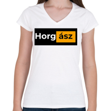 PRINTFASHION Horgász pornhub - Női V-nyakú póló - Fehér