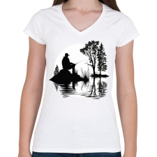 PRINTFASHION Horgász relax - Női V-nyakú póló - Fehér női póló