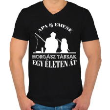 PRINTFASHION Horgász társak - Apa és lány névvel - Férfi V-nyakú póló - Fekete férfi póló