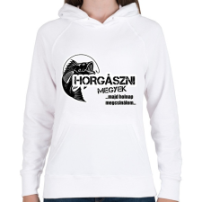 PRINTFASHION Horgászni megyek - Női kapucnis pulóver - Fehér női pulóver, kardigán