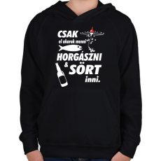 PRINTFASHION Horgászni & sört inni - Gyerek kapucnis pulóver - Fekete