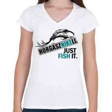 PRINTFASHION horgásznikell3 - Női V-nyakú póló - Fehér