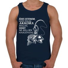 PRINTFASHION Horgászok fohásza - fehér - Férfi atléta - Sötétkék