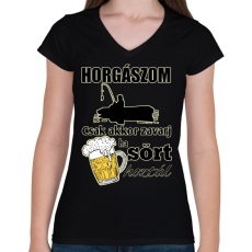 PRINTFASHION Horgászom csak akkor zavarj ha sört hoztál - Női V-nyakú póló - Fekete