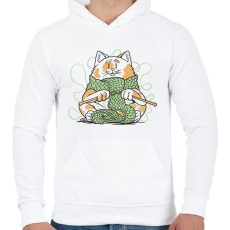PRINTFASHION Horgoló macska - Férfi kapucnis pulóver - Fehér