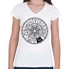 PRINTFASHION horoszkóp szűz fekete - Női V-nyakú póló - Fehér női póló