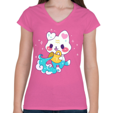 PRINTFASHION Horoszkóp-VÍZÖNTŐ - Női V-nyakú póló - Rózsaszín női póló