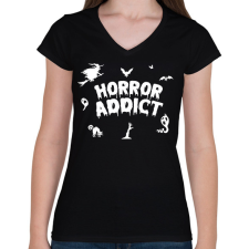 PRINTFASHION Horror addict - Női V-nyakú póló - Fekete női póló