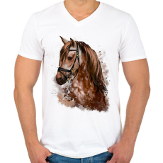 PRINTFASHION Horse - Férfi V-nyakú póló - Fehér