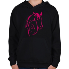 PRINTFASHION horse - Gyerek kapucnis pulóver - Fekete gyerek pulóver, kardigán