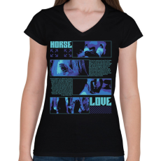 PRINTFASHION Horse Love - Női V-nyakú póló - Fekete