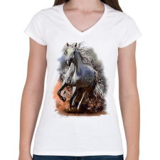 PRINTFASHION horse - Női V-nyakú póló - Fehér női póló