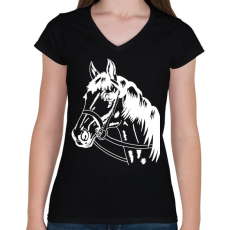 PRINTFASHION Horse - Női V-nyakú póló - Fekete