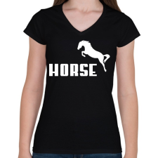 PRINTFASHION HORSE (Puma stílus) - Női V-nyakú póló - Fekete női póló