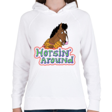 PRINTFASHION Horsin' around - Női kapucnis pulóver - Fehér