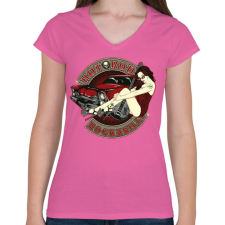 PRINTFASHION Hot road rockabilly - Női V-nyakú póló - Rózsaszín női póló