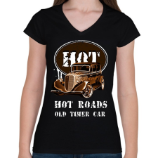 PRINTFASHION HOT ROADS - Női V-nyakú póló - Fekete női póló