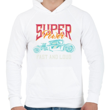 PRINTFASHION Hot rod 01 - Super Power - Férfi kapucnis pulóver - Fehér férfi pulóver, kardigán