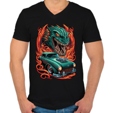 PRINTFASHION Hot Rod Retro autó sárkánnyal - Férfi V-nyakú póló - Fekete férfi pulóver, kardigán